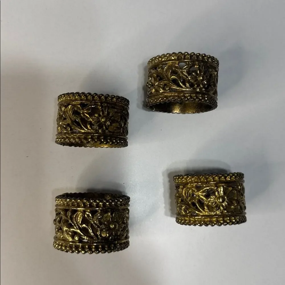 Vintage Set of 4 1980 Era Brass Filigree Napkin Rings Set of 4